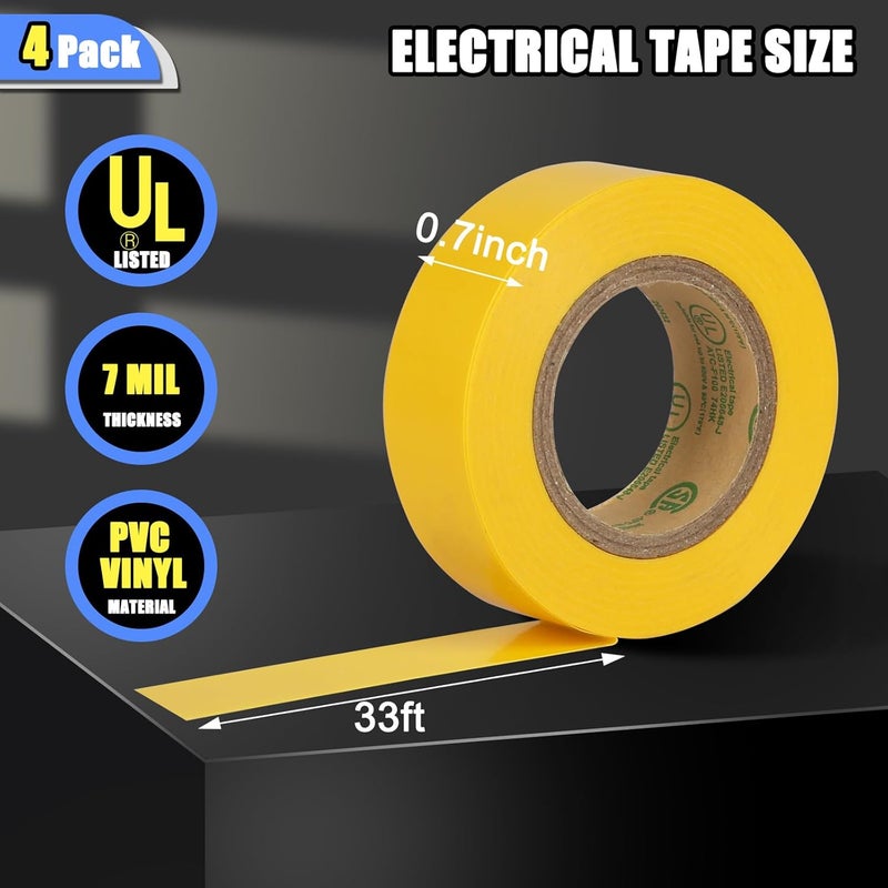 G GEYYANG GEYYANG Yellow Electrical Tape, Professional UL Approved, 4 Pack Multipurpose Electrical Tape for Home Improvement Electrical Equipment, 0.7in X 33ft PVC Electric Tape - Image 2